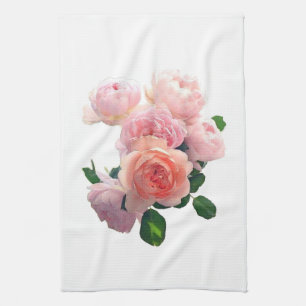 Waterverf Roze Rood Rozen Moderne Bloemen Sjabloon Theedoek