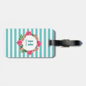 Waterverf Roze Rood Witte Petunias Monogram Bagagelabel (Achterkant horizontaal)