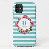 Waterverf Roze Rood Witte Petunias Monogram Case-Mate iPhone Case (Achterkant)