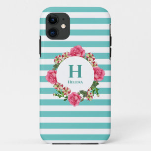 Waterverf Roze Rood Witte Petunias Monogram Case-Mate iPhone Case