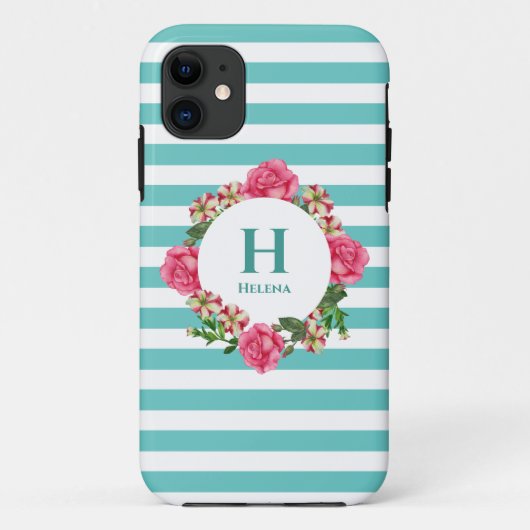 Waterverf Roze Rood Witte Petunias Monogram Case-Mate iPhone Case (Achterkant)