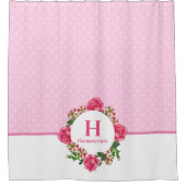 Waterverf Roze Rood Witte Petunias Monogram Douchegordijn (Voorkant)