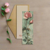 Waterverf Roze Roos Bladwijzer Kaart Mini Visitekaartje