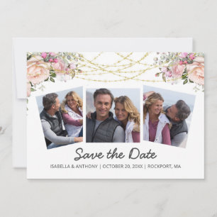 Waterverf Roze Roos Bloem Wit 3Foto Save The Date