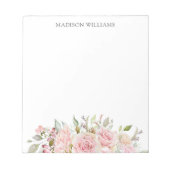 Waterverf Roze Roos Bloemige Monogram Notitieblok (Voorkant)