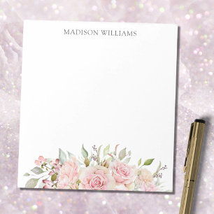 Waterverf Roze Roos Bloemige Monogram Notitieblok