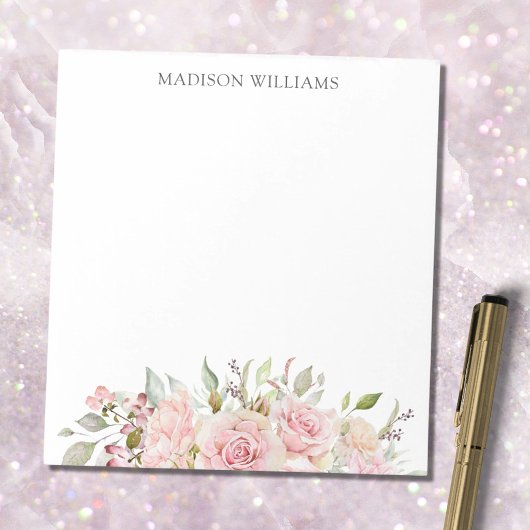 Waterverf Roze Roos Bloemige Monogram Notitieblok