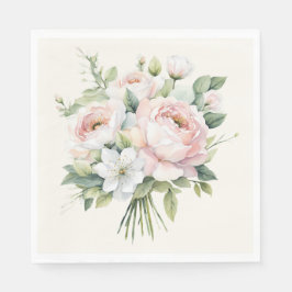 Waterverf Roze Roos Boeket Servet