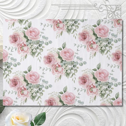 Waterverf Roze Roos Decoupage  Tissuepapier