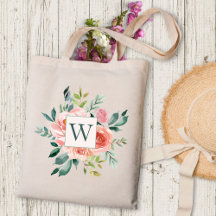 Waterverf Roze Roos en Pioen Bloemen met Monogram