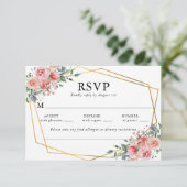 Waterverf Roze Roos Floral Wedding RSVP Kaartje (Staand voorkant)