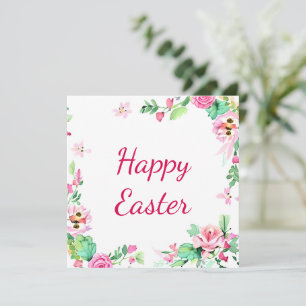 Waterverf roze roos frame op maat feestdagenkaart