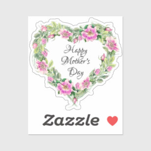 Waterverf Roze Roos Hart Gelukkige Moederdag Sticker