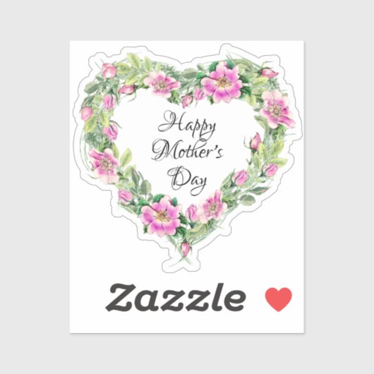 Waterverf Roze Roos Hart Gelukkige Moederdag Sticker (Vel)