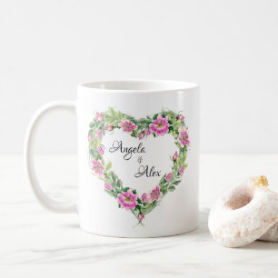 Waterverf Roze Roos Hart Rand Bruid en Bruidegom Koffiemok