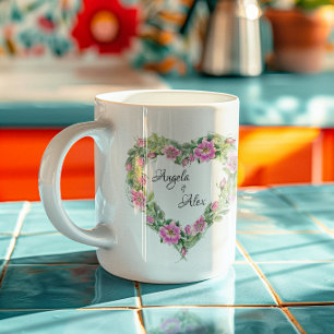 Waterverf Roze Roos Hart Rand Bruid en Bruidegom Koffiemok