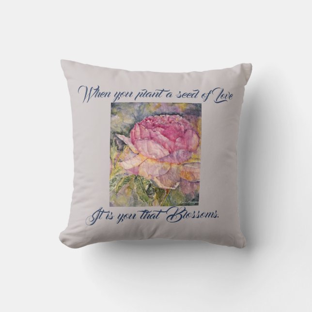 Waterverf Roze Roos Liefdespoëzie Kussensloop Kussen (Voorkant)