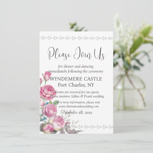 Waterverf Roze Roos QR Code Huwelijk Informatiekaartje (Staand voorkant)