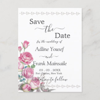 Waterverf Roze Roos Save the Date Briefkaart