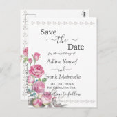 Waterverf Roze Roos Save the Date Briefkaart (Voorkant / Achterkant)