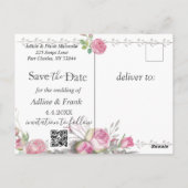 Waterverf Roze Roos Save the Date Briefkaart (Achterkant)