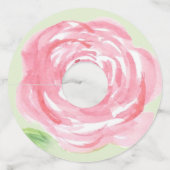 Waterverf Roze Roos Wijnglaslabel (Achterkant)
