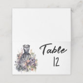 Waterverf roze roos zwarte trouwjurk plaatskaartje (Buitenkant ongevouwen)