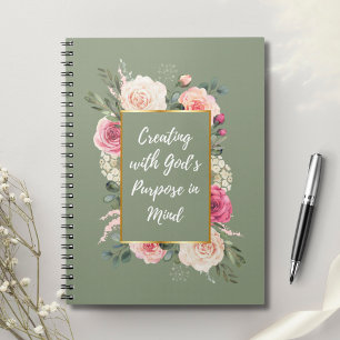 .Waterverf Roze Rose Boeket met Goddelijke Quote Notitieboek