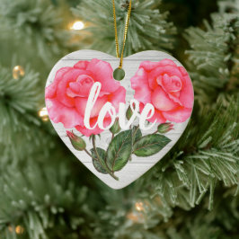 Waterverf Roze Rose Botanische Floral Illustratie Keramisch Ornament