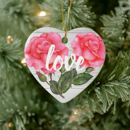 Waterverf Roze Rose Botanische Floral Illustratie Keramisch Ornament (Boom)