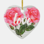 Waterverf Roze Rose Botanische Floral Illustratie Keramisch Ornament (Voorkant)