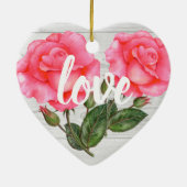 Waterverf Roze Rose Botanische Floral Illustratie Keramisch Ornament (Achterkant)