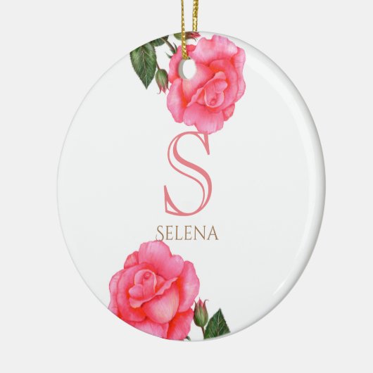 Waterverf Roze Rose Botanische Florence Kunstmonog Keramisch Ornament (Links)