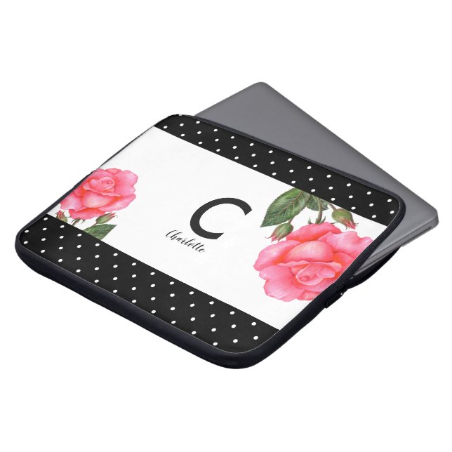Waterverf Roze Rose Botanische Florence Kunstmonog Laptop Sleeve (Voorkant top)