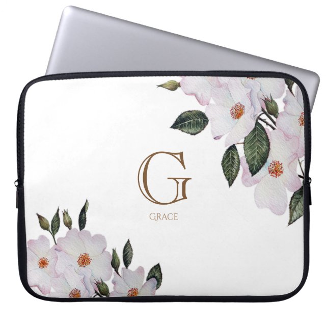 Waterverf Roze Rose Botanische Florence Kunstmonog Laptop Sleeve (Voorkant)