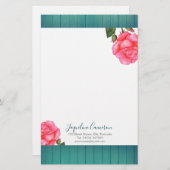 Waterverf Roze Rose Botanische illustratie Briefpapier (Voorkant / Achterkant)