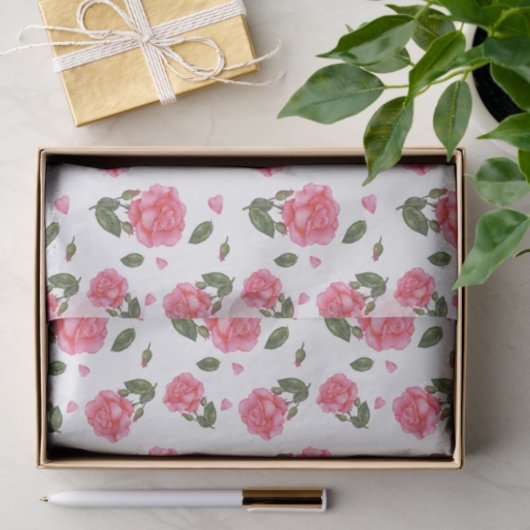 Waterverf Roze Rose Botanische illustratie Tissuepapier (Geschenk)