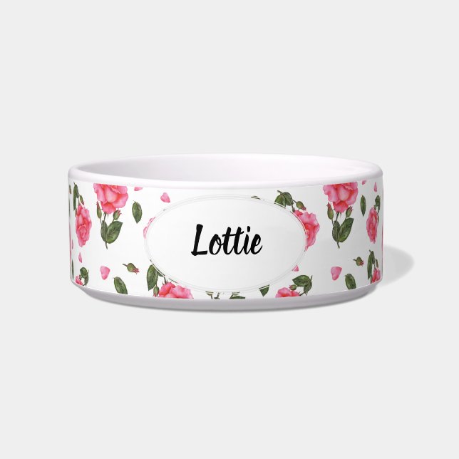 Waterverf Roze Rose Botanische illustratie Voerbakje (Voorkant)