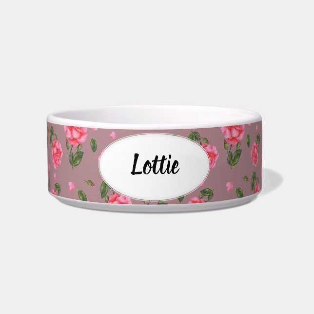 Waterverf Roze Rose Botanische illustratie Voerbakje (Voorkant)