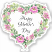 Waterverf Roze Rose Heart Happy Moederdag Sticker (Voorkant)