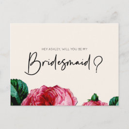 Waterverf Roze Rose, jij wordt mijn bruidsmeisje Uitnodiging Briefkaart