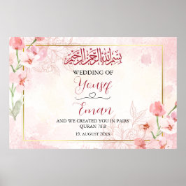 Waterverf Roze Rose Moslim Islamitisch Bruiloft Po Poster