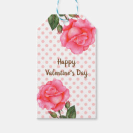 Waterverf Roze Rose Polka Dot Valentijnsdag Cadeaulabel