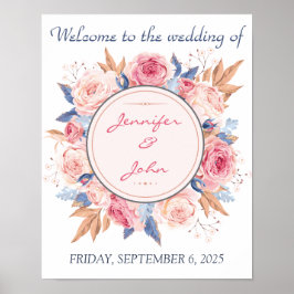 Waterverf roze Roses Chic Wedding Welkom Poster