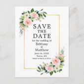Waterverf Roze Roses Gold Lijst sparen de datum Briefkaart (Voorkant)