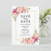 Waterverf Roze Roses Gold Lijst sparen de datum Save The Date (Staand voorkant)