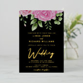 Waterverf roze Roses Wedding Folie Uitnodiging (Staand Voorkant)