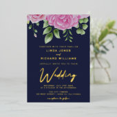 Waterverf roze Roses Wedding Folie Uitnodiging (Staand Voorkant)