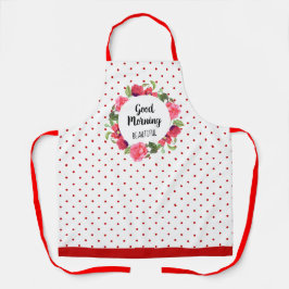 Waterverf Roze roze en rode papaver met rode cirke Schort