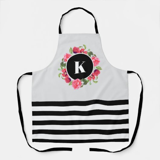 Waterverf Roze roze en rode papaver met rode cirke Schort (Voorkant)